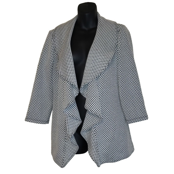 Chevron Cardigan Black & White Blazer Jacket CALVIN KLEIN Ruffle Women's SIZE 4 - Picture 1 of 11
